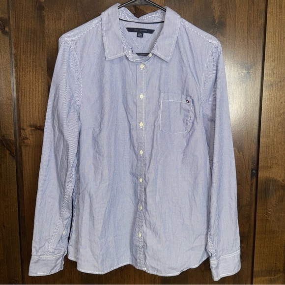 Tommy Hilfiger Blue pinstripe Casual Button Down Shirt Lightweight Cotton XL boy - Picture 1 of 7